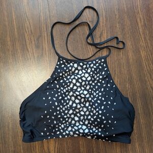 Black and White Patterned Halter Bikini Top